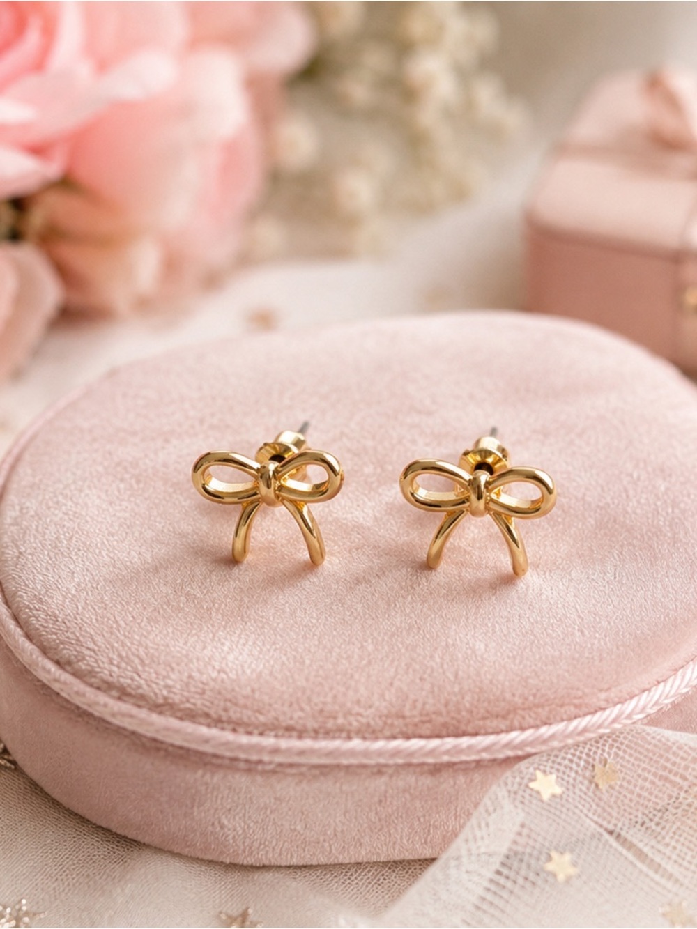 18K Gold Bow Stud Earrings for Girls